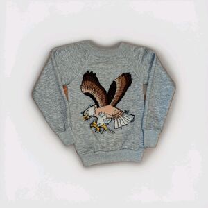 Vintage 90s Steinwurtzel Youth Medium Gray Sweater With Fuzzy Eagle Patch Size M